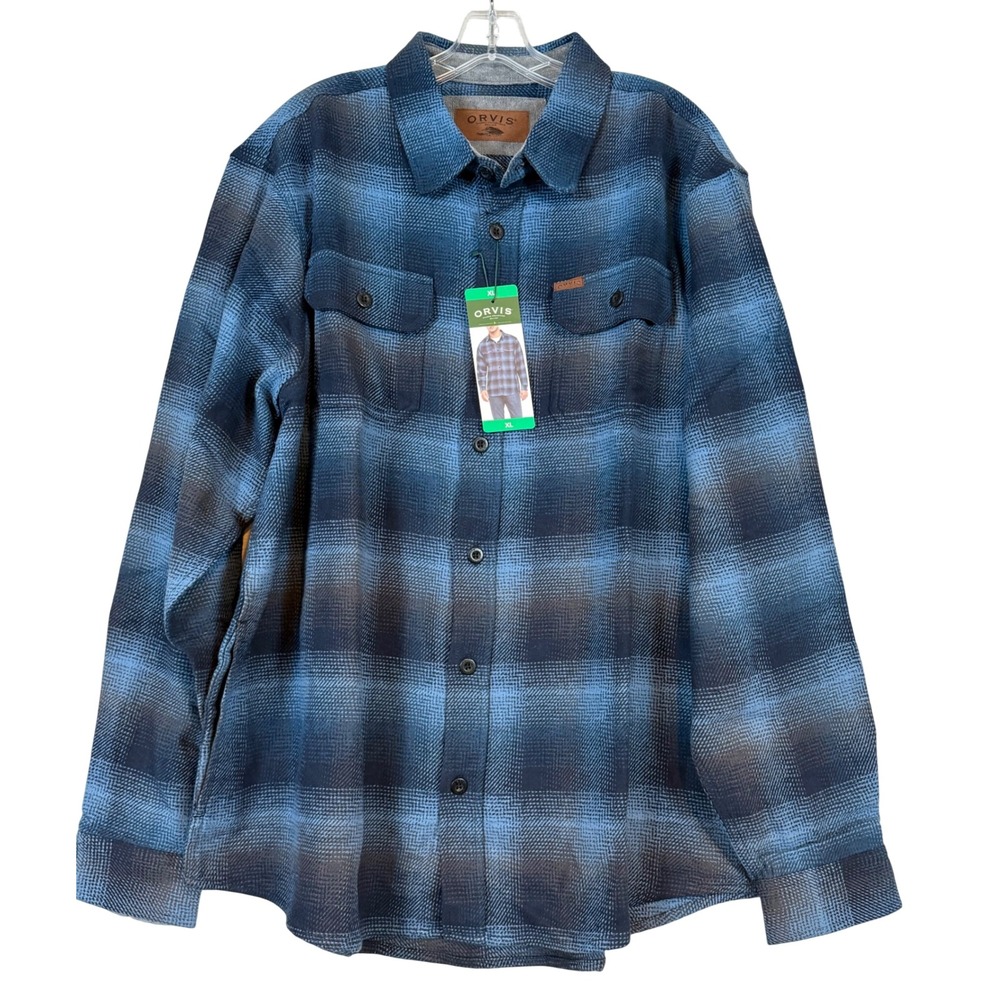 NWT Orvis Men XL Blue Ombre Plaid Flannel Shirt Heavyweight Button Down Gorpcore